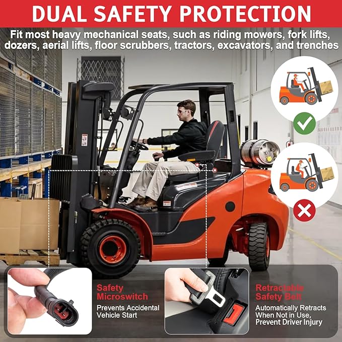 Universal Tractor Seat,Highback Low Suspension Forklift, Adjustable Backrest and Slide Rails,Adjustable Armrests Shock Absorber Heavy Duty Seat for Toro Mower Excavator Harvester