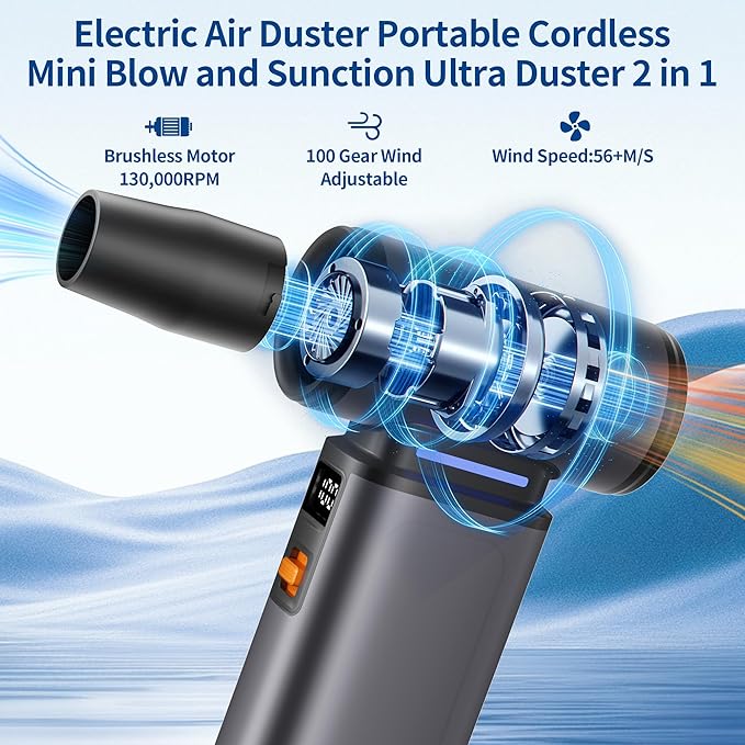 WINGDA Compressed Air Duster Rechargeable Electric Air Duster Portable,100 Gear Stepless Turbo Fan,Car Vacuum Portable Cordless,Air Blower for Electronics Christmas Gift,Keyboard Cleaning,and Outdoor