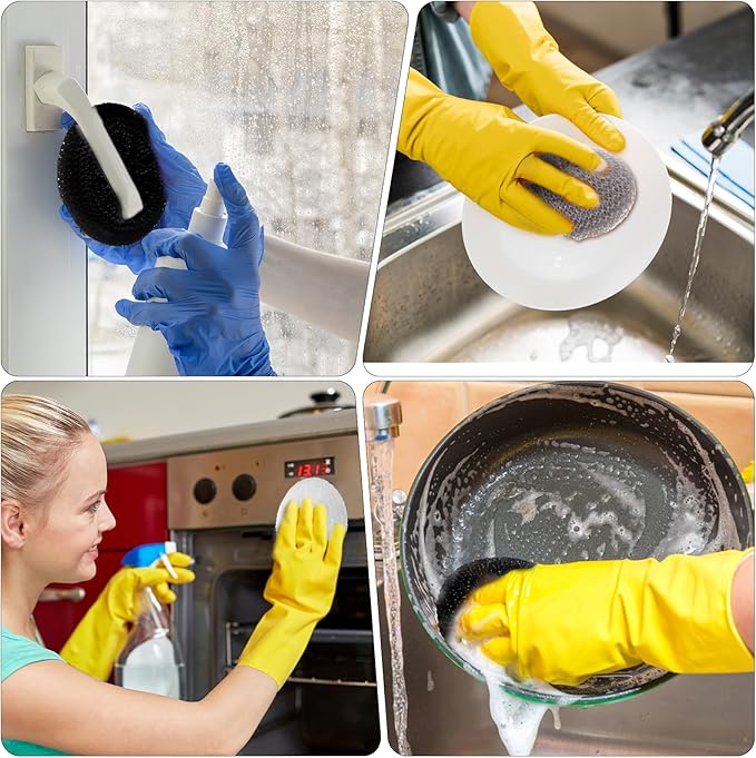 Plastic Dish Scrubbers for Dishes 15Pcs Plastic Pot Round Scrubber Scouring Pad Assorted Colors Nylon Non Scratch Dish Scrubber for Kitchen Cleaning (Black, White, Gray)