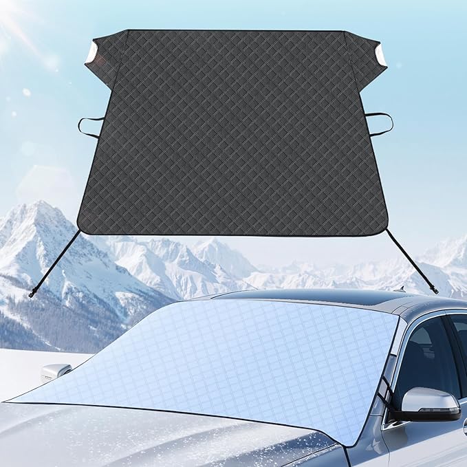 FLORICH Car Windshield Cover for Ice and Snow Heavy Duty Fabric with Side Mirror Cover,Standard Winter Frost Hail Protector for Most Car, Truck, SUV, Van and MPV (66x 47Inch)