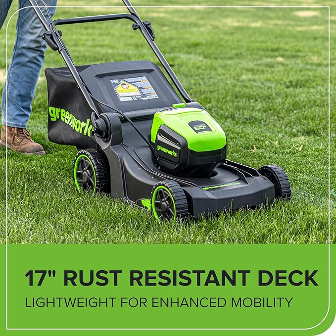 Greenworks 60V 17" Brushless (Push) Mower + 60V 13" String Trimmer, 4.0Ah Battery and 3A Charger