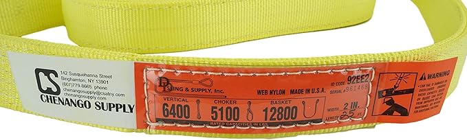 DD Sling. Multiple Sizes in Listing! (USA Made) 2" x 25', 2 Ply, Nylon Lifting Slings, Eye & Eye, Heavy Duty, 6400 lbs Vert, 5100 Choker, 12800 Basket (USA Nylon) (2"x25')