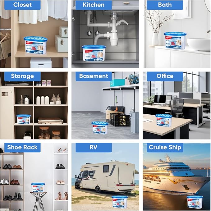 10 Pack Moisture Absorbers, 10.5 OZ Humidity Absorber Bucket, Moisture Absorbers for Closet, Dehumidifier Bucket for Wardrobes、 Kitchens and Bathrooms, Fragrance Free Humidity Absorber