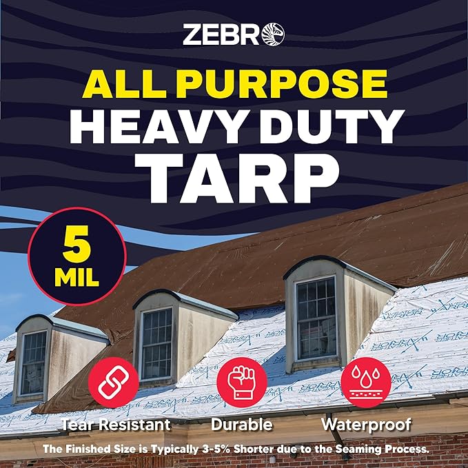 10' x 20' Brown Tarp with Grommets Reinforced - 5 Mil Thick - Durable UV Resistant Plastic Tarps Waterproof - Large Tarpaulin Cover for Outdoor Camping Over/Under Tent Tarp RV Roof Rain - Zebro