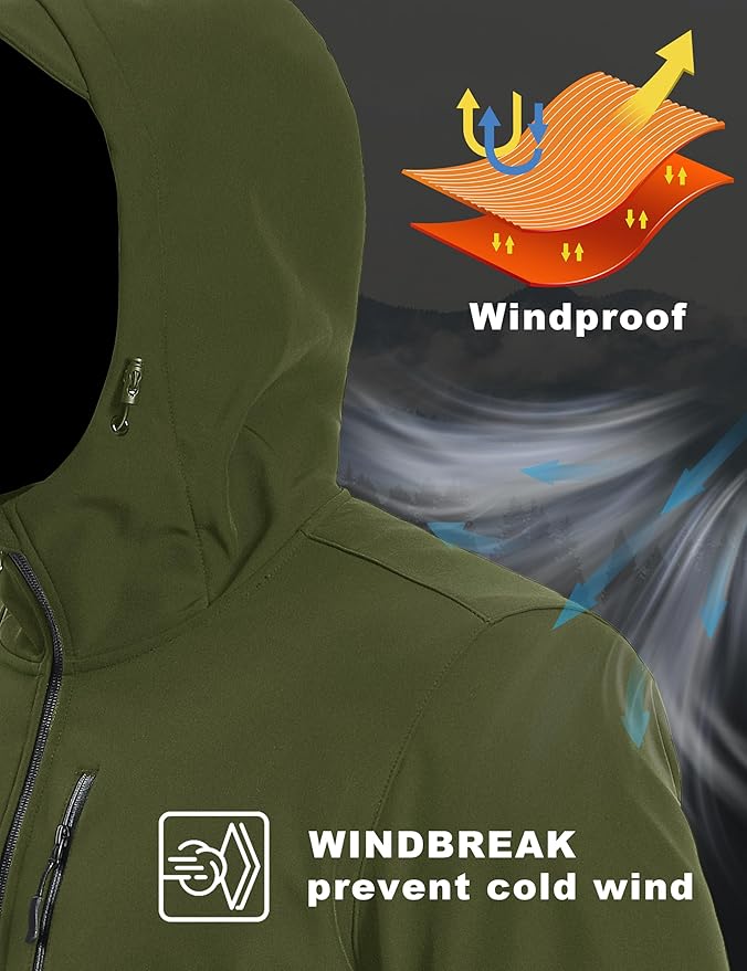 MAGCOMSEN Men's Waterproof Fleece Lined Rain Jacket Lightweight Softshell Raincoat with Hood Winter Hiking Windbreaker
