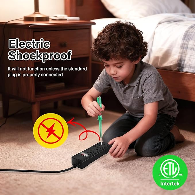 Outdoor Power Strip 10 Ft, IPX4 Waterproof Surge Protector 3 Widely Spaced AC Outlets Extension Cord, 45° Flat Plug, Wall Mountable, 18 Gauge 125V for Garden Patio Camping Christmas Lights-ETL