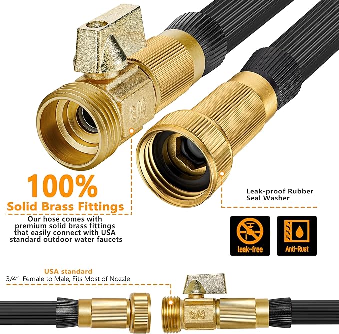 100 ft Garden Hose - 2025 New Upgraded Flexible Water Hose - Ultra Lightweight Kink-free Car Washing Pipe with 10 Function Sprayer and 3/4" Solid Brass Fittings - Durable,Leak proof Garden Hoses