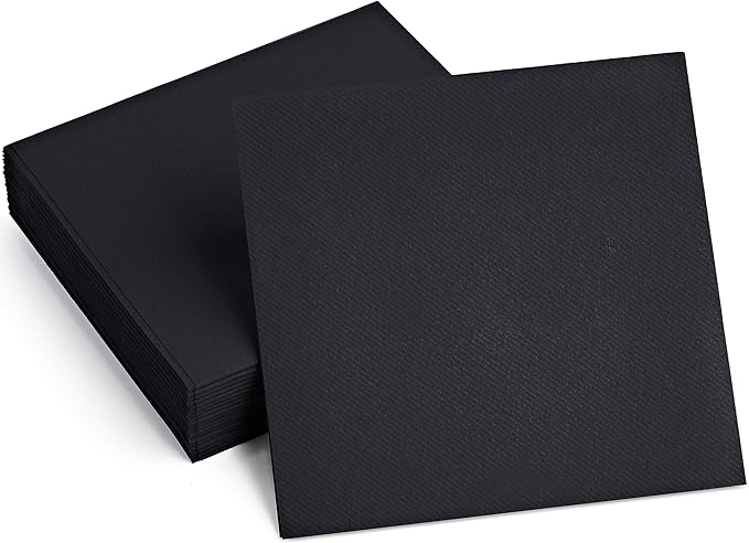 Linen-Feel Colored Paper Napkins - Decortive Cloth-Like BLACK Luncheon Napkins - Soft And Absorbent. For Kitchen, Party, Wedding, Dinner Or Any Occasion. (Pack of 50)