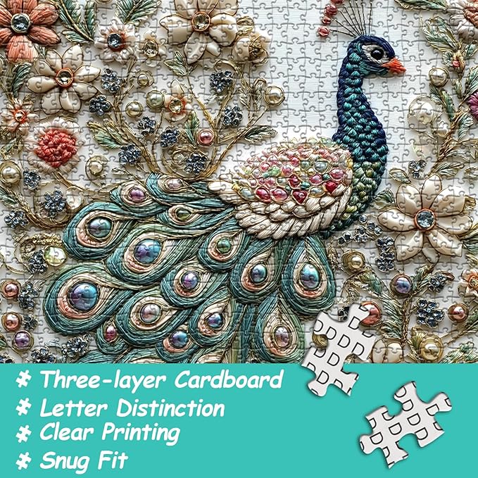 Peacock Puzzles for Adults 1000 Pieces, Unique Bird Art Flower Garden Animal, Jewels of The Fluttering Wings Jigsaw Puzzle, Challenge for Adults Aesthetic