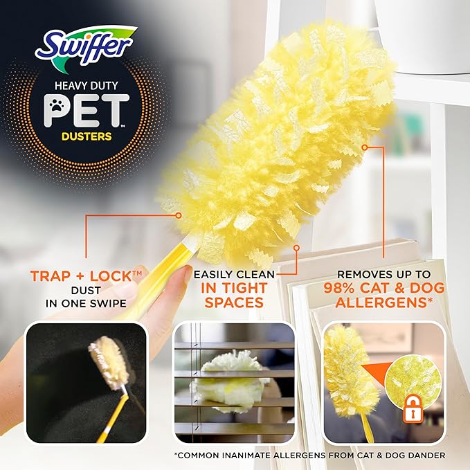 Swiffer Pet Heavy Duty Dusters Refills, Multisurface 360 Dusters with Febreze Odor Defense, 11 Count