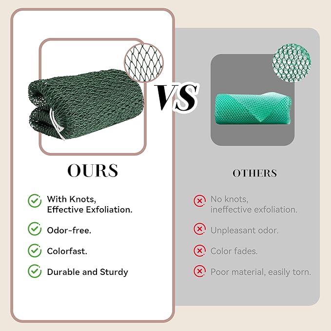 CORATED African Net Sponge Authentic, Shower Loofah Exfoliating Bath Sponge, Body Scrubber for Women and Men Daily Use Body Care, Travel Portable Bath Accessories for Bathroom (Brown & Dark Green)