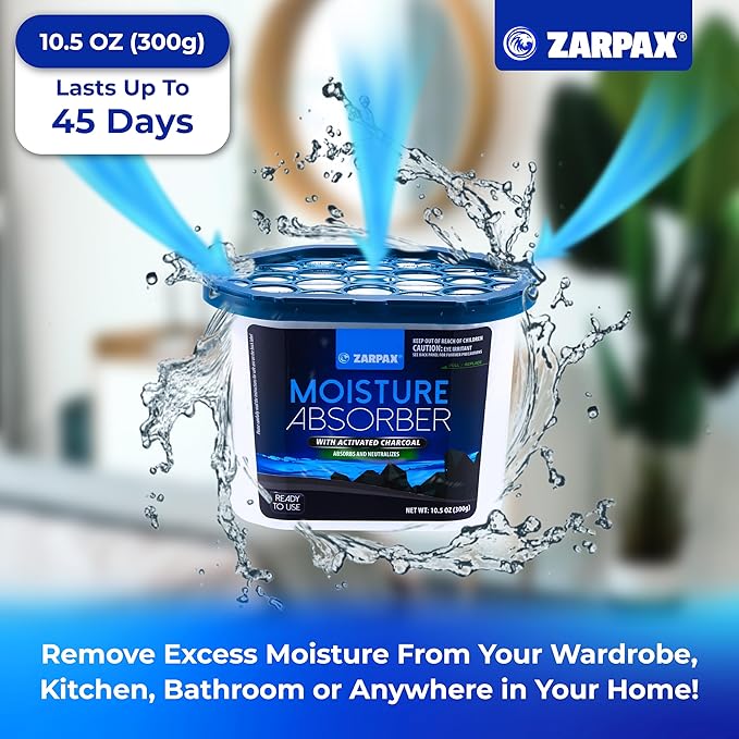 Moisture Absorber Activated Charcoal 10.5 oz/300g | Removes Moisture, Damp, Humidity & Odors | Odor Absorber | Moisture Trap for Bathroom, Closet, Kitchen & Small Spaces | Set of 15