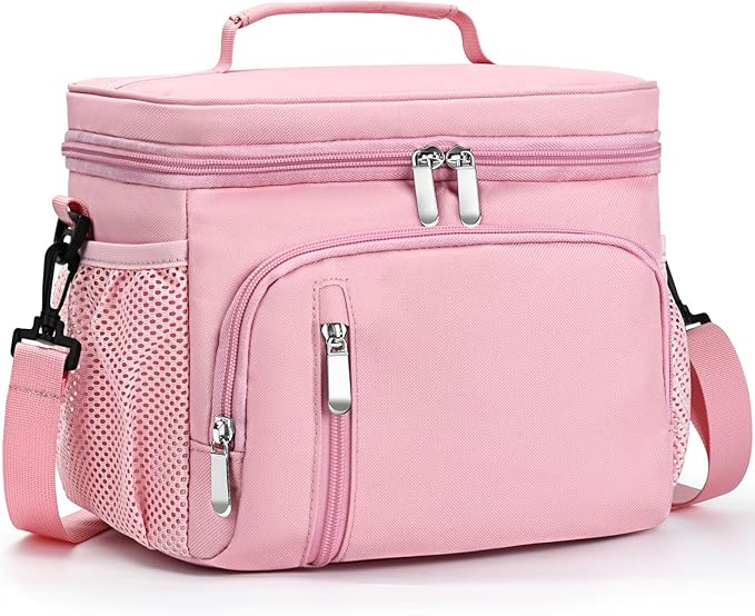 Insulated Lunch Bag for Men & Women - Leakproof Lunch Box Soft Cooler Tote, Adjustable Strap, Reusable Lunch Box for Work Office Picnic Beach Travel-Pink