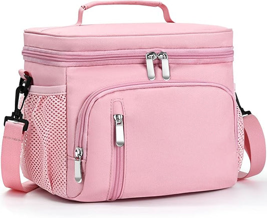Insulated Lunch Bag for Men & Women - Leakproof Lunch Box Soft Cooler Tote, Adjustable Strap, Reusable Lunch Box for Work Office Picnic Beach Travel-Pink