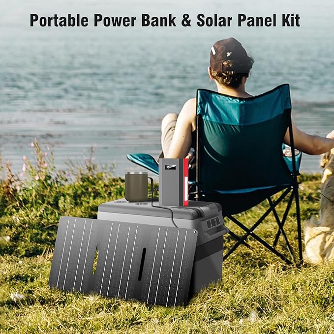 Portable Power Station with Foldable Solar Charger, 110V Solar Power Bank with AC Outlet, Camping Battery Bank with USB C for Outdoor Smart Device RV Travel Hiking Fishing Power Outage Backup