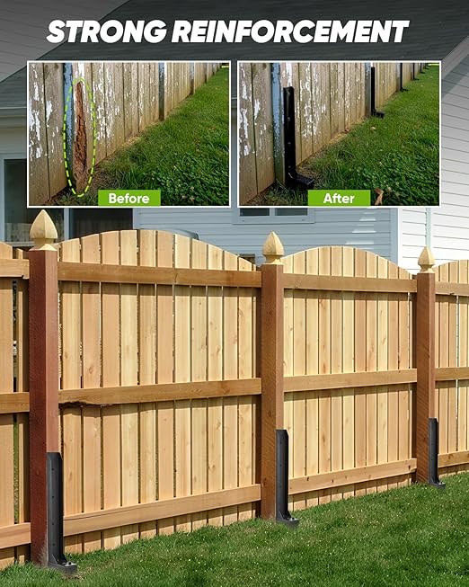Saker Fence Post Repair Kit, Heavy Duty Support for Leaning/Broken 4x4 & 6x6 Wood Posts, Includes Steel Anchor & Stakes, 11-Gauge Thickened Metal, 2-Pack