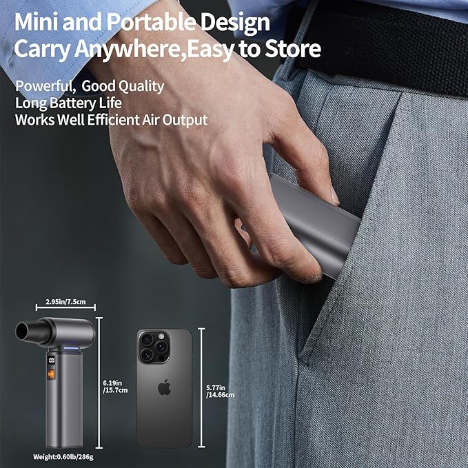 WINGDA Compressed Air Duster Rechargeable Electric Air Duster Portable,100 Gear Stepless Turbo Fan,Mini Air Blower,Dust Blower Cordless for Electronics,Keyboard Cleaning,Car Detailing,PC,Home,Outdoor