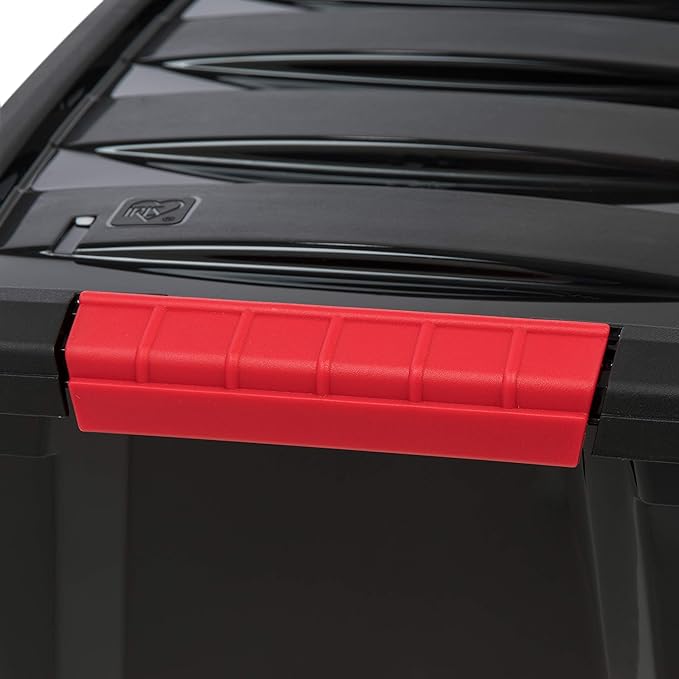 IRIS USA 12 Quart Hard Plastic Stack and Pull Closet Black Storage Box with Built In Handles, 6 Pack