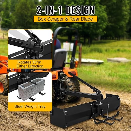 Tractor Sleeve Hitch Tow Behind Box Scraper with Screws and Pins, Scraper Steel Powder Black Coated, Fit for ATV UTV, for Gravel, Snow, Landscaping and Other Uses,38"