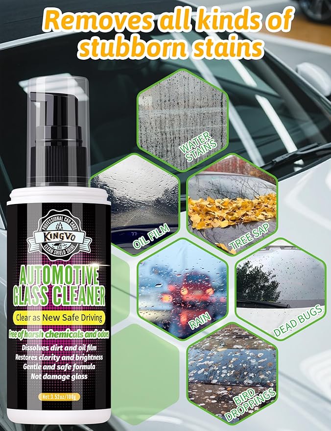 Kingvo Car Glass Cleaner Spray, Windshield Washer Fluid,Car Window Cleaner Auto Detailing Supplies Shower Door Water Spot Remover Washing Kit,100g