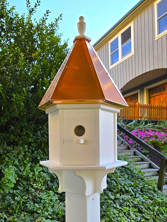 Amish Handmade Copper Top Birdhouse, Bird Lovers (Copper Roof, 3 Compartments)