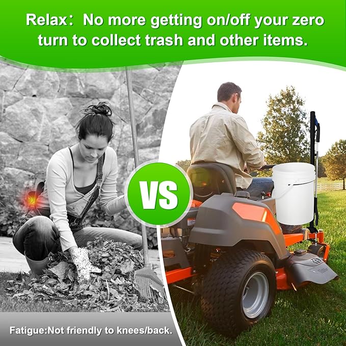 Zero Turn Mower Handle, 5 Gallon Bucket Bracket Holder with Clip, Lawn Mower Accessories Mounting Handle Kit for Outdoor Garden Trash Yard Cleaning Grabber Tool, Black
