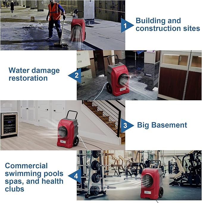 AlorAir 270 Pints Commercial Dehumidifiers for Large Room or Basements, Industrial Large Dehumidifier with Pump and Drain Hose, Dehumidifiers with Smart Wi-Fi, 5 Years Warranty, Red