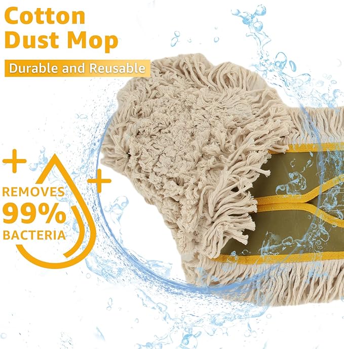 3 Pack Dust Mop Replacement Head, 36'' Dust Mops for Floor Cleaning Replacement Reusable Industrial Cotton Dust Mop Refill for Hardwood Floors, Ceramic, Marble, Tile