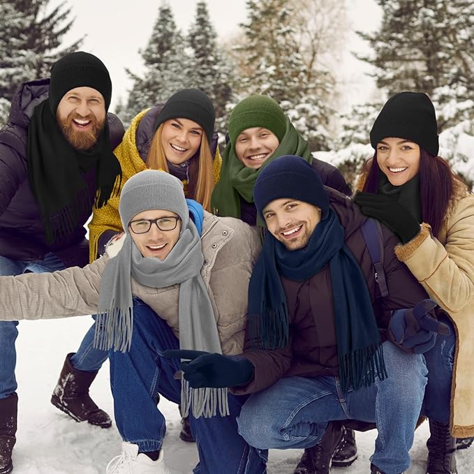 Unittype 300 Pcs Winter Beanies Gloves Scarf Set Bulk 100 Knit Skull Cap 100 Pair Winter Gloves 100 Neck Warmer for Men Women