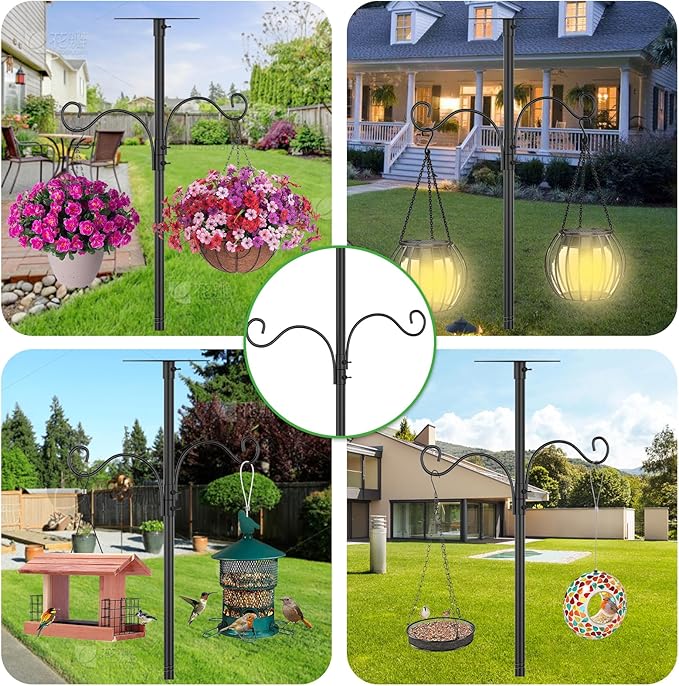 94 Inch Bird Feeder Stand, Heavy Duty Bird House Pole With Shepherds Hooks, Adjustable Mount Kit for Garden, Wild Birds Watching, Water Feeder