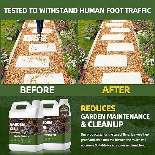 1 Gallon Garden Glue– Safe & Strong Mulch Glue for Home Yards –Covers 2X Area,Holds Mulch, Stones,Pebbles & Pine Straw in Place | Weatherproof, Non-Toxic Adhesive for Gardens,Walkways,Lawn,Driveways