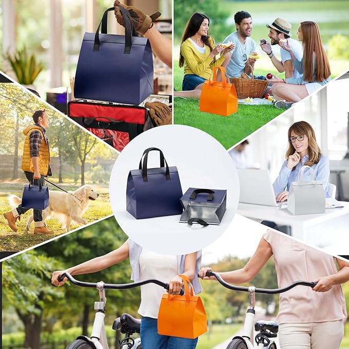 12 Pcs Insulated Take Away Bags, Disposable Lunch Bags For Food Takeaways, Coffee, Milk Tea, Seafood, Pizza, For Restaurants And Grocery Shops 9.5 x 6 x 10 In (white)
