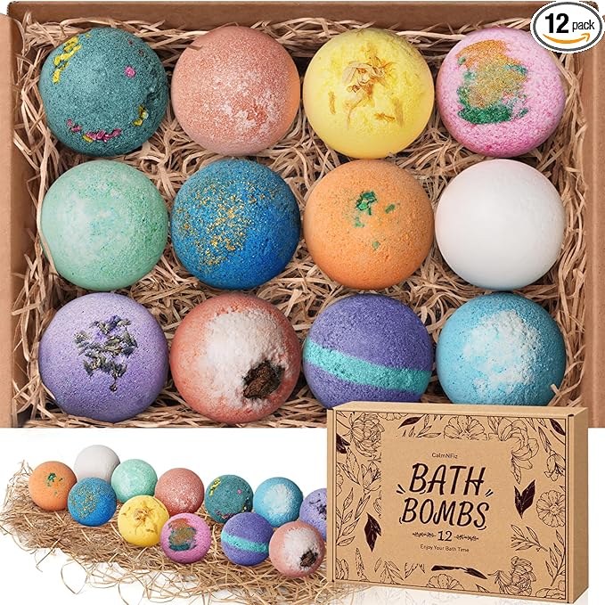 Bath Bombs for Women, 12 PCS Bath Set, Natural Bubble Bathbombs with Shea Butter, Dry Skin Moisturizing, Present for Christmas, Birthday, Valentine’s Day for Mom, Wife, Her, Girls