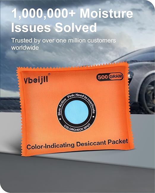 500 Gram (4 Pack) Color-Indicating Desiccant Packs for Storage, Rechargeable Silica Gel Packets, Dehumidifier for Cars, Gun Safe, 3D Filaments, Safe, Electronics