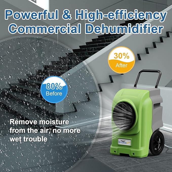 AlorAir 270 Pints Commercial Dehumidifiers Smart Wi-Fi with Pump, Up to 3,000 Sq.Ft Coverage for Large Room or Basements, Industrial Dehumidifier with Drain Hose, 5 Years Limited Warranty, Green