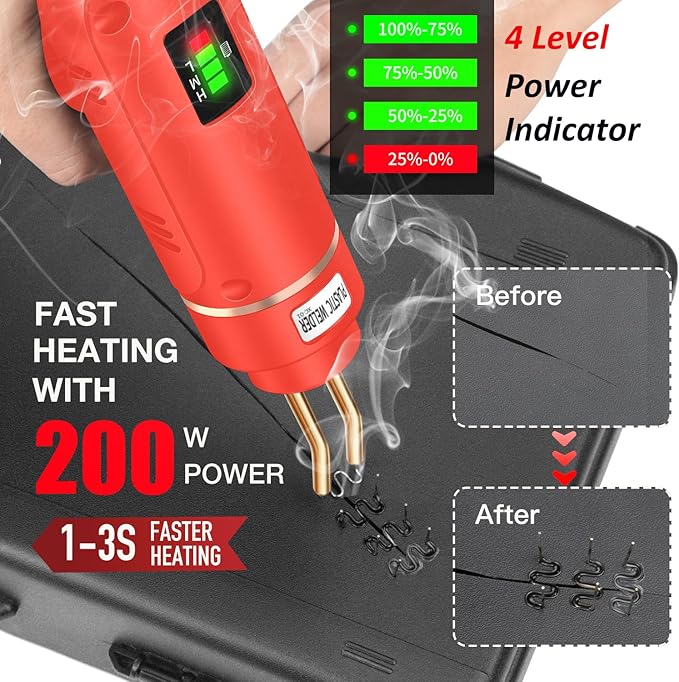 200W Cordless Plastic Welder, Plastic Welding Kit with 1200PCS Hot Stapler, USB Rechargeable Plastic Welder Gun with 5000mAh Battery, Plastic Weld Bumper Repair Kit for Most Plastic Repair