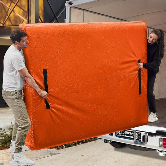 Mattress Bags for Moving, BETU Mattress Protector Waterproof Mattress Cover Queen Size Storage Bags with 8 Heavy-Duty Handles and Zipper for Bed Extra Thick Large Reusable (82"x62"x15" Orange)
