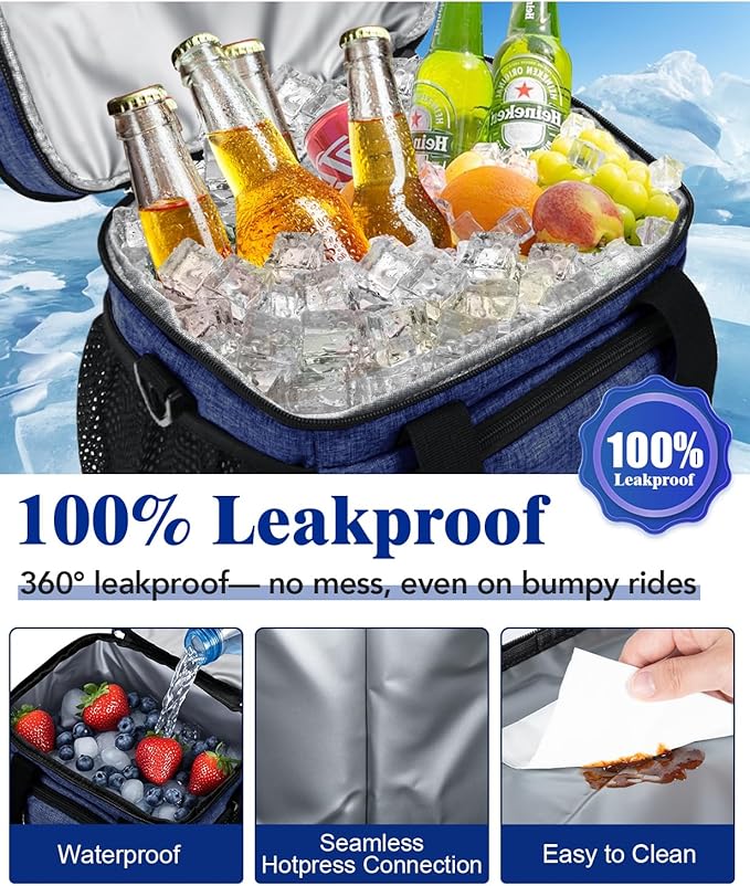 Lunch Box for Men, Double Insulated Lunch Bag Reusable Leakproof Cooler Bag Portable Picnic Food Bag, Adult Lunch Tote Lunch Bag for Work, Construction Worker, Truck Driver, Light Crew-Navy Blue