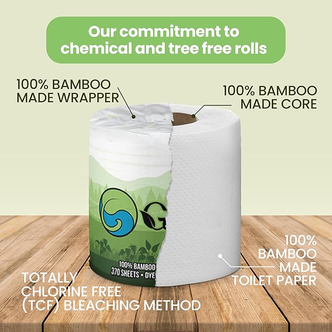 Gaias Premium and Soft Organic Bamboo Toilet Paper | 48 Mega Rolls, 3 Ply, 370 Sheets | FSC Certified, PFAS & BPA Free, Eco-Friendly, Sustainable Tissue - Plastic Free, Septic Safe, Vegan