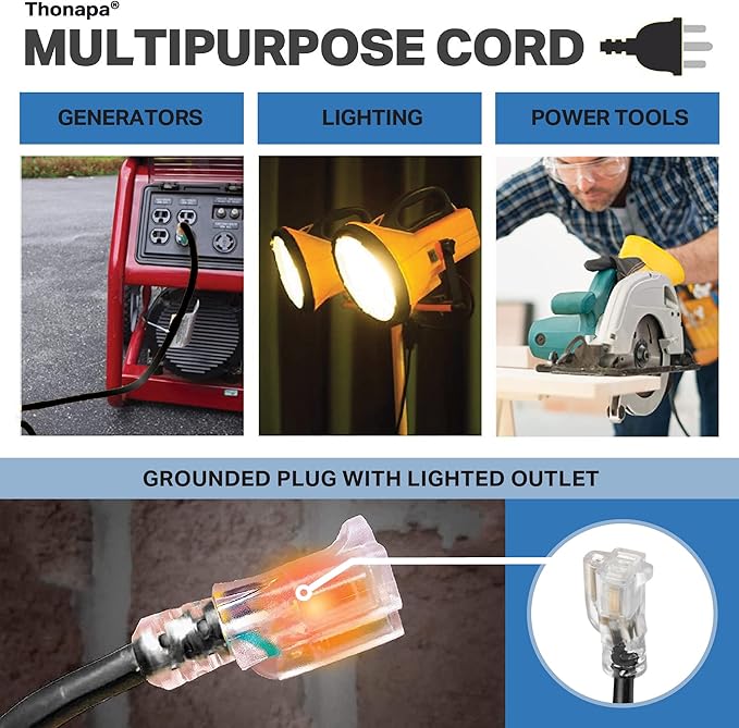 12 Gauge Outdoor Extension Cord 50 ft, SJTOW Oil Resistant & Flame Retardant, 12/3 Black Heavy Duty Extension Cord 50ft with 3 Prong for Farm, Ranch, Workshop, Major Appliances