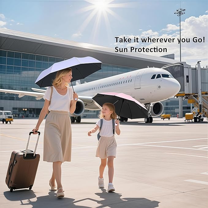 BAODINI Travel Essentials Mini Umbrella for Purse With Case Small Compact UV Sun Protection Lightweight Tiny Pocket Manual Open Close Umbrella for Women Kids and Men Fit Purse Backpack