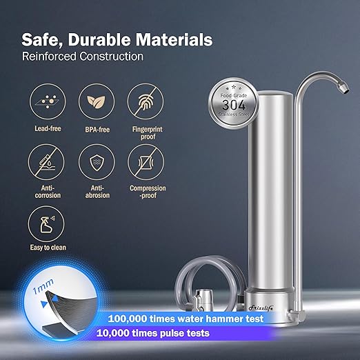 Frizzlife Water Filter for Sink Faucet, NSF 42&372 Certified 5-Stage Stainless Steel Countertop Water Filter System Reduces 99.99% Lead, Chlorine, Heavy Metals, 16000 Gallons (2 Filters)