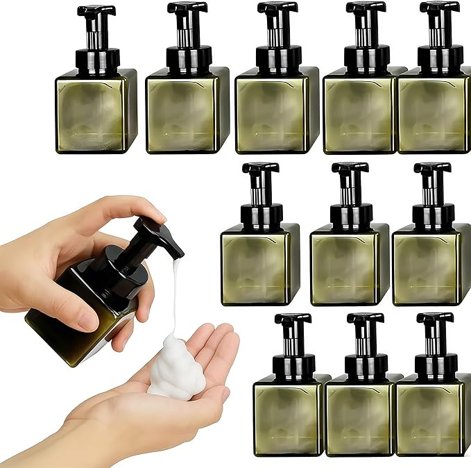 12 Piece 250ml Foam Soap Dispenser, Travel Foam Dispenser. Refillable Plastic Pump Hand Soap Bottle, Travel Essentials, Clear Container for Bathroom Vanity
