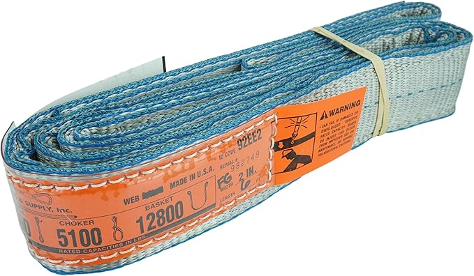 DD Sling (USA Made). 2" x 3', Flo Guard 2 Ply, Polyester Lifting Slings, Eye & Eye, Heavy Duty, 6400 lbs Vertical, 5100 Choker, 12800 Basket Load Capacity (2" x 3')