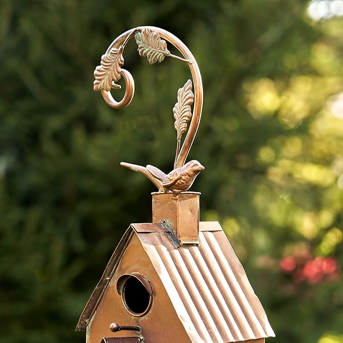 Zaer Ltd. Copper Colored Multi-Birdhouse Stakes, Room for 2 Bird Families in Each (Classic Home)