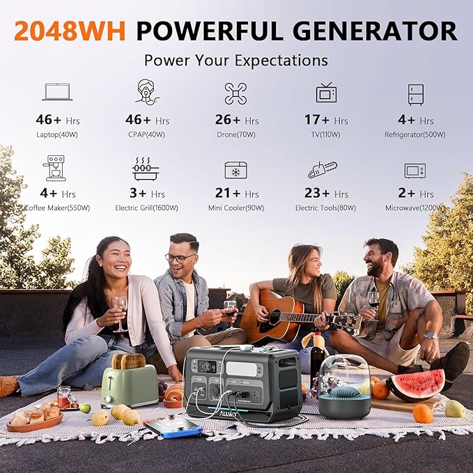 ALLWEI 2400W Portable Power Station (Surge 4800W) with 2x400W Solar Panel and 2x2048Wh Expansion Battery Included, 4 AC Outlet, LiFePO4 Battery Backup Generator for RV Camping Emergency Outdoor Home