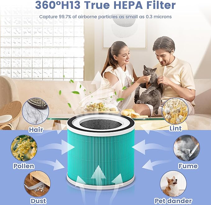 (2 Pack) 240 Replacement Filter Compatible with Puro 240 Air Purifier, 3-in-1 True HEPA 14 Filter Replacement Fit for 240 Air Purifier (Green)