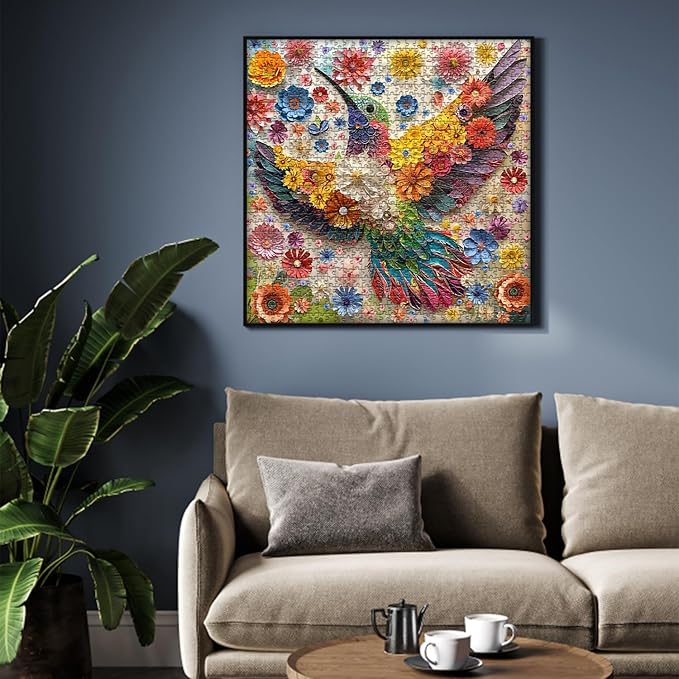 PICKFORU Hummingbird Puzzles for Adults 1000 Pieces, Flower Animal Bird Puzzle Quilling Paper Cut Art, Nature Garden Challenge Jigsaw Puzzle