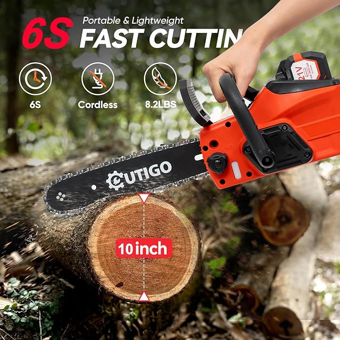 Cordless Electric Chainsaw, 1000W Brushless Chainsaw 12-Inch with 2×21V Batteries, 2 Replacement Chains & 1 Guide Bars & Charger, Bettery Electric Suit for Wood Cutting Trimming Branch