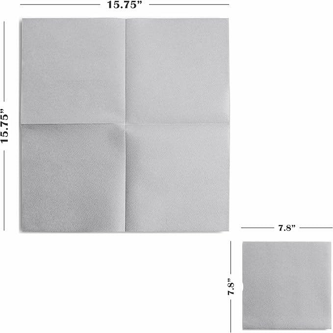 Linen-Feel Colored Paper Napkins - Decortive Cloth-Like GREY Luncheon Napkins - Soft And Absorbent. For Kitchen, Party, Wedding, Dinner Or Any Occasion. (Pack of 50)